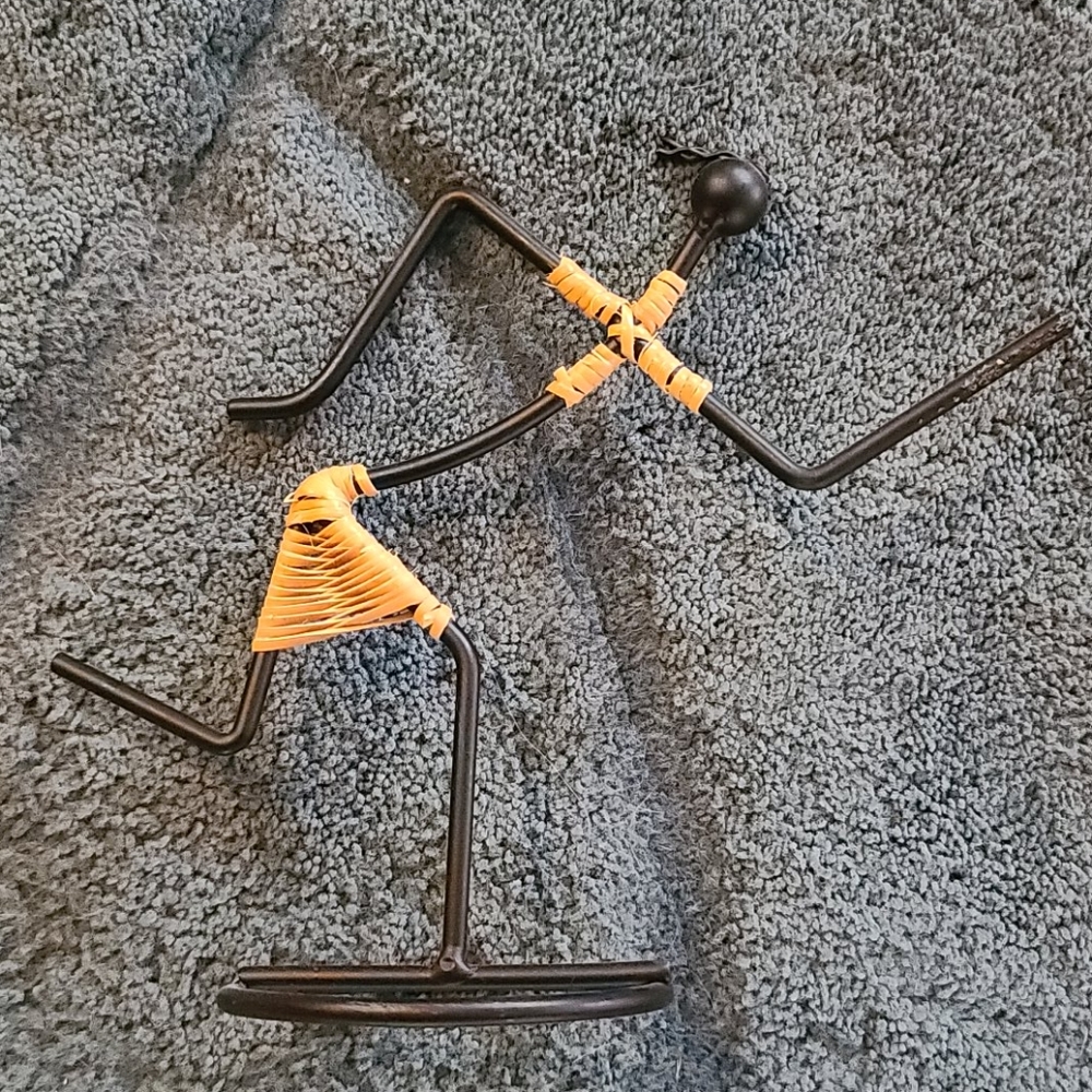 African Folk Art Tribal Wrought Iron Rattan 